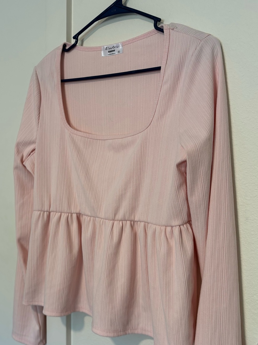 Electric Behaviour Light Pink Ribbed Peplum Long Sleeve Tunic